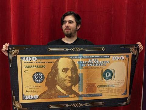 Black and Gold Big Money $100 Bill Desk Mat 48" X 24"