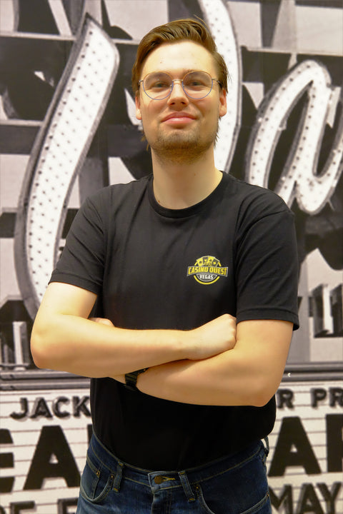 Slim Fit Sparkling Gold Logo Black Casino Quest T-Shirt