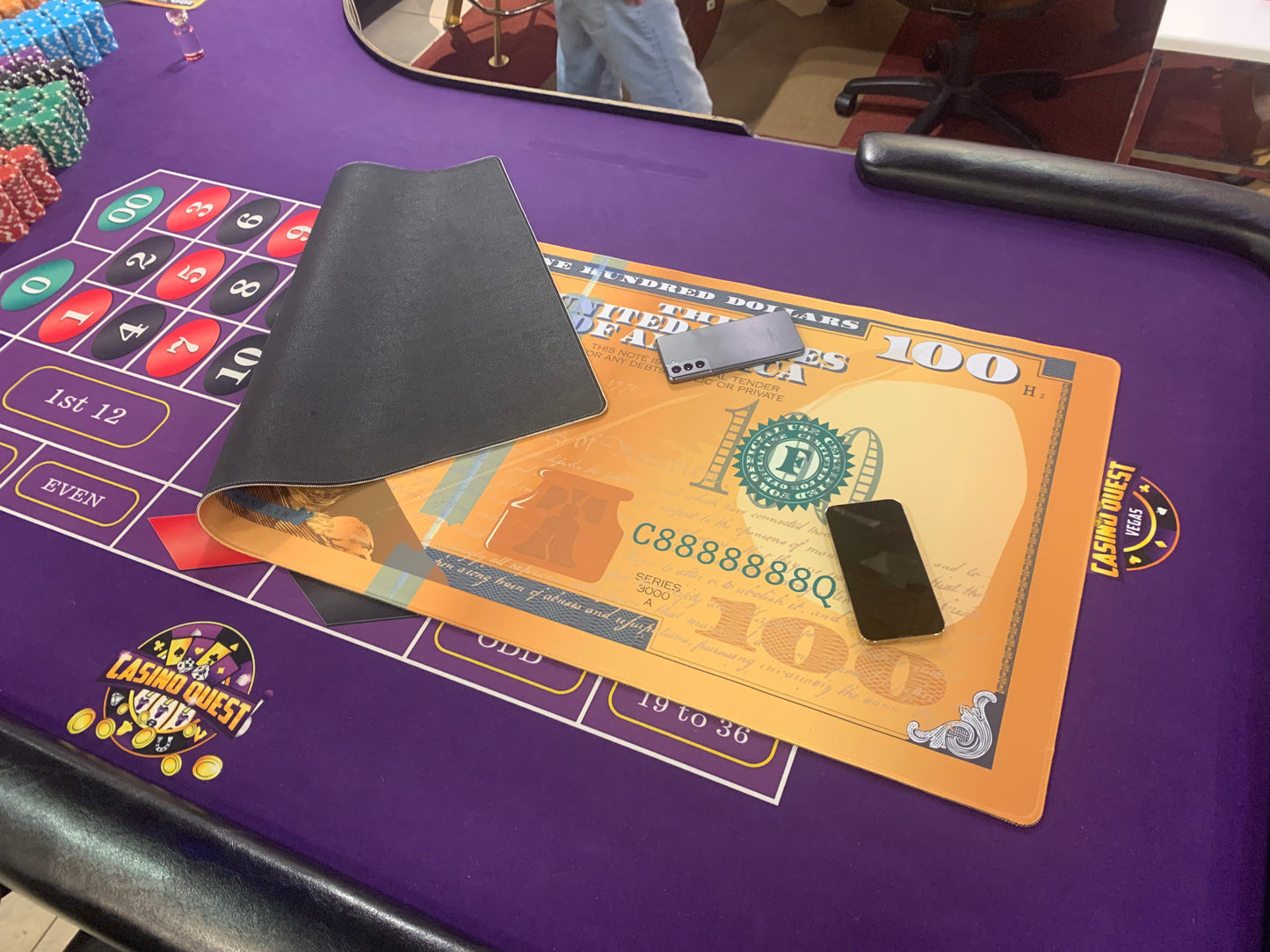 NEW Casino Quest Gold Big Money $100 Bill Desk Mat 48" X 20"