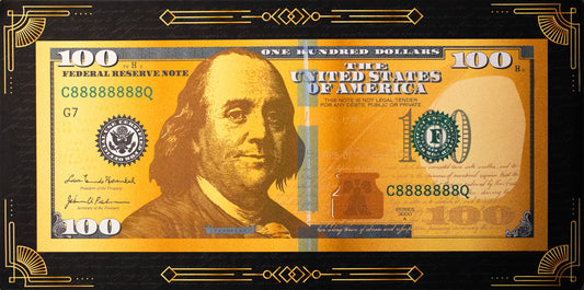 Black and Gold Big Money $100 Bill Desk Mat 48" X 24"