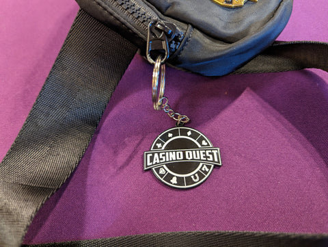 Black and White Casino Quest Minimalist Logo Keychain