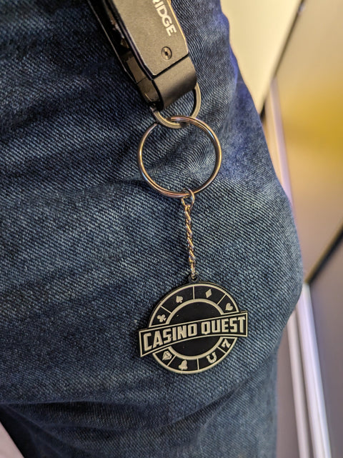 Black and White Casino Quest Minimalist Logo Keychain