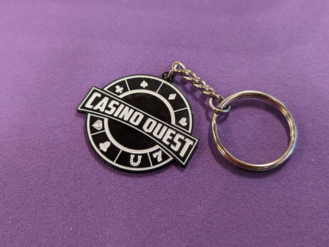 Black and White Casino Quest Minimalist Logo Keychain