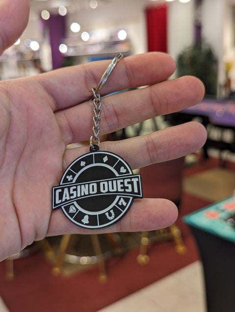 Black and White Casino Quest Minimalist Logo Keychain