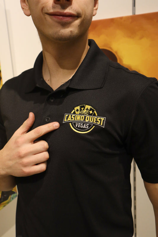 Casino Quest Black Sport Polo w/ Gold Logo