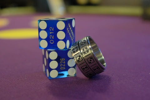 Silver and Black Spinning Double Dice Ring