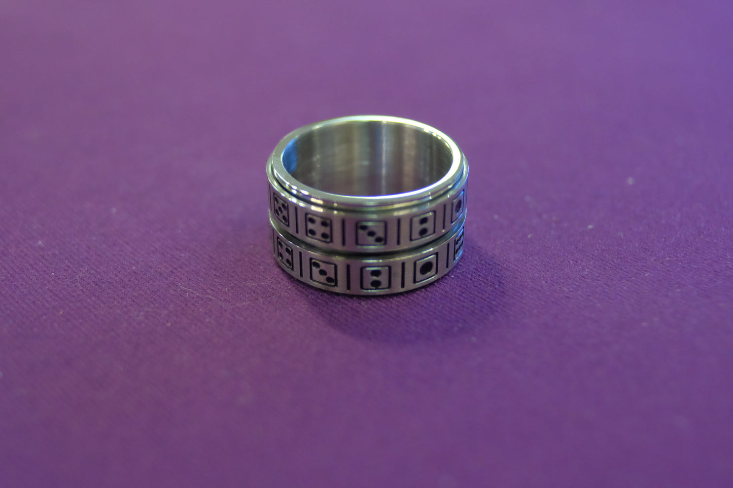 Silver and Black Spinning Double Dice Ring
