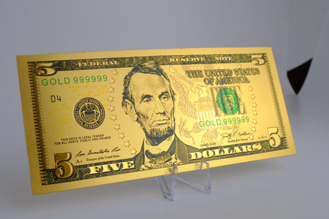 24K Gold Plated American Bill $5