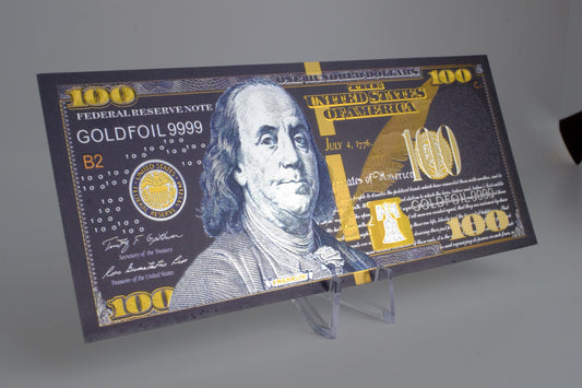 24K Gold Foil & Black Plated American $100 Decorative Bill