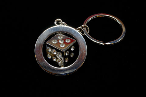 Dazzling Spinning Silver Dice Keychain