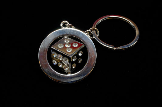 Dazzling Spinning Silver Dice Keychain