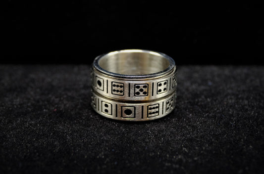 Silver and Black Spinning Double Dice Ring