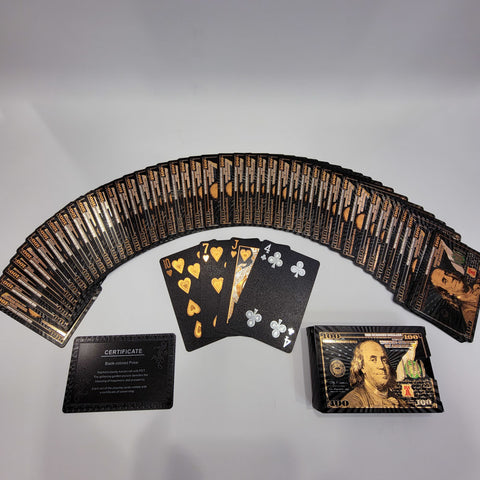 24k Gold Foil & Black Benjamin Playing Cards